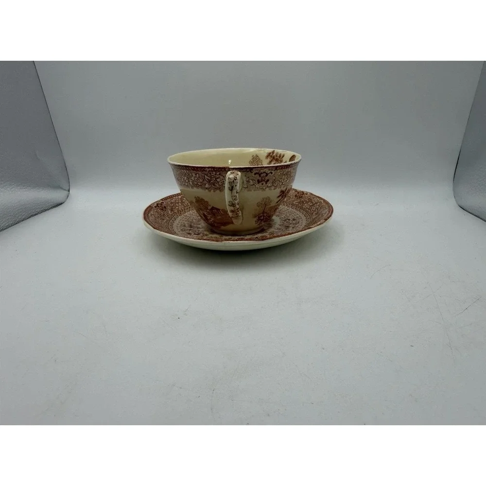 Ridgways Grecian Red Transferware Tea‎ Cup & Saucer England Vintage